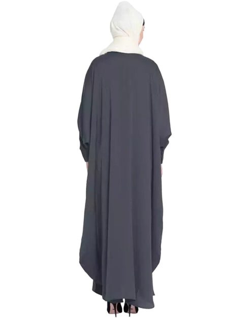 Women Self-Buttoned Cuffs and Front Opening Butterfly Kaftan In the Shade of Grey
